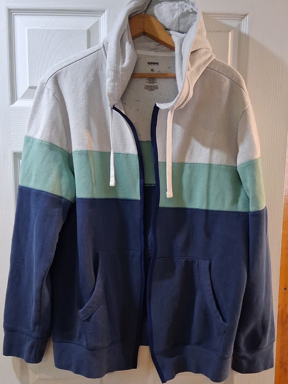 Men's Colorblock Altered Open Front Hoodie - Mint, Navy & Light Gray